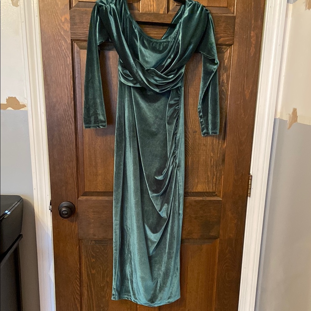 Fashion Nova Green Velvet Dress